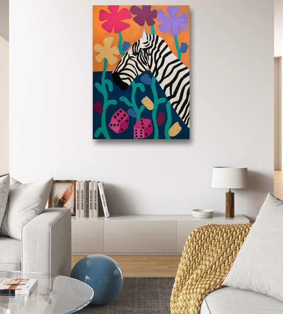 Zebra with flowers