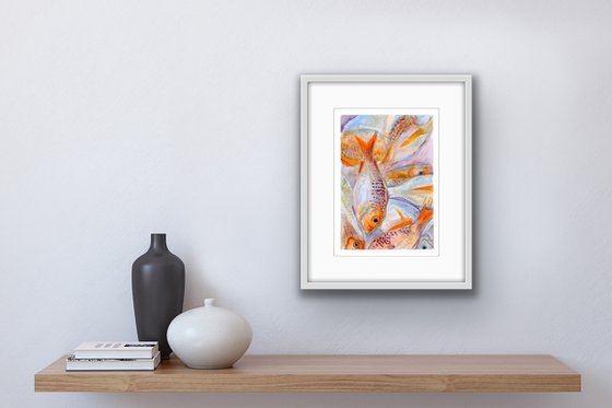 Fishes watercolor painting - Animal wall art - Gift idea for him