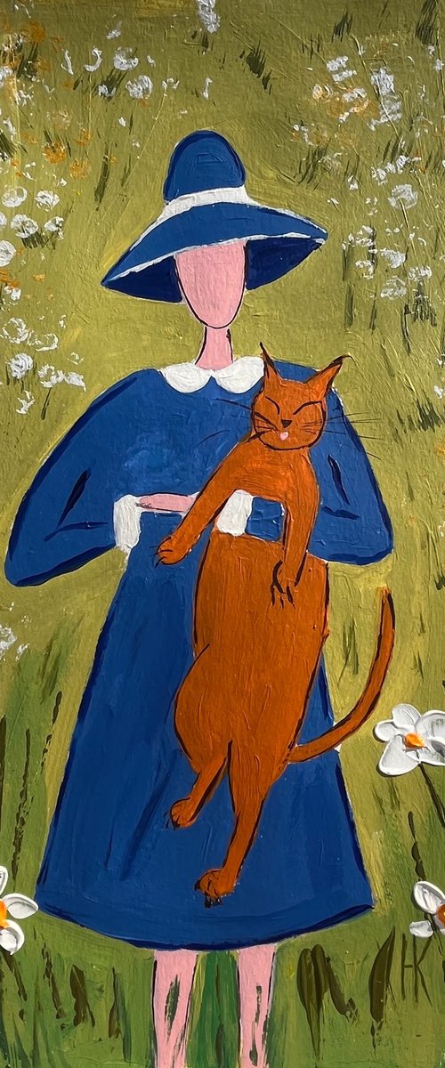 Girl Cat Original Painting by Halyna Kirichenko