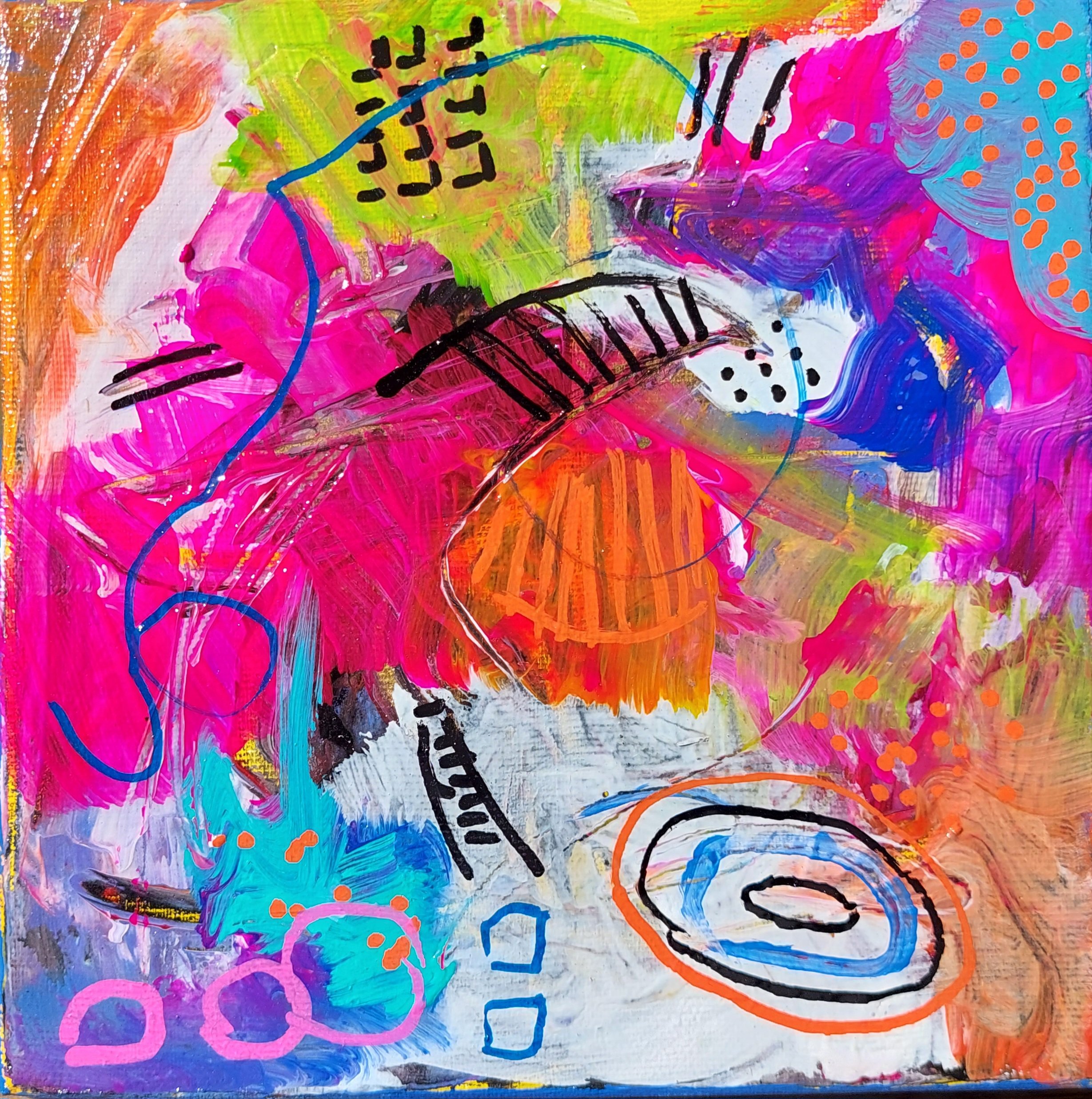 Abstract Acrylic Painting By Els Driesen, 45 X 9, Magic 1 2 3 4 5, Original Artwork