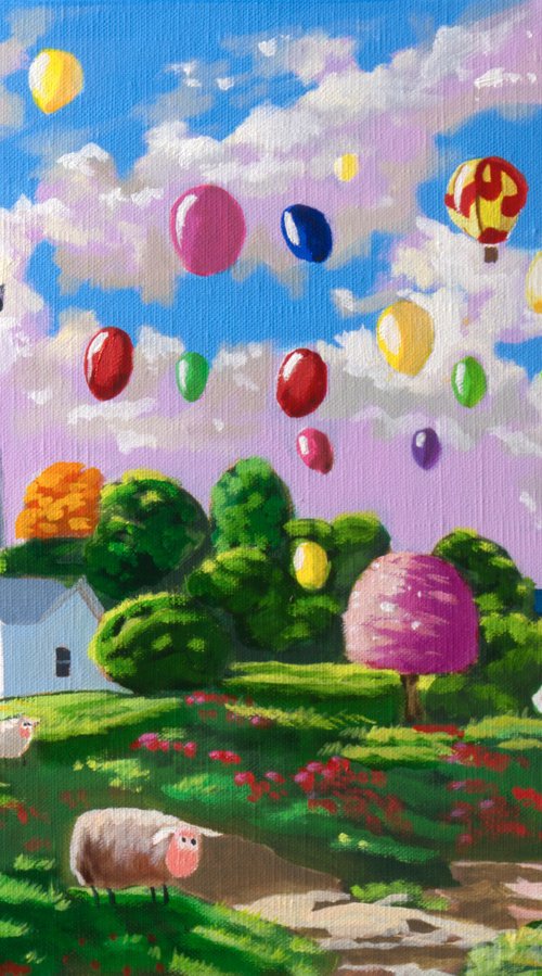 Lighthouse and balloons by Gordon Bruce