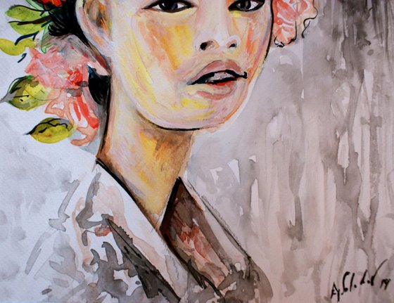 Chinese Girl with flowers