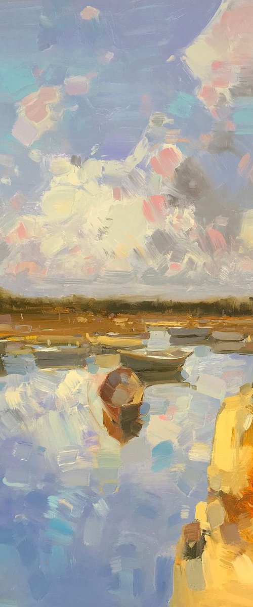 Boats near to Shore, Original oil painting, Handmade artwork, One of a kind by Vahe Yeremyan