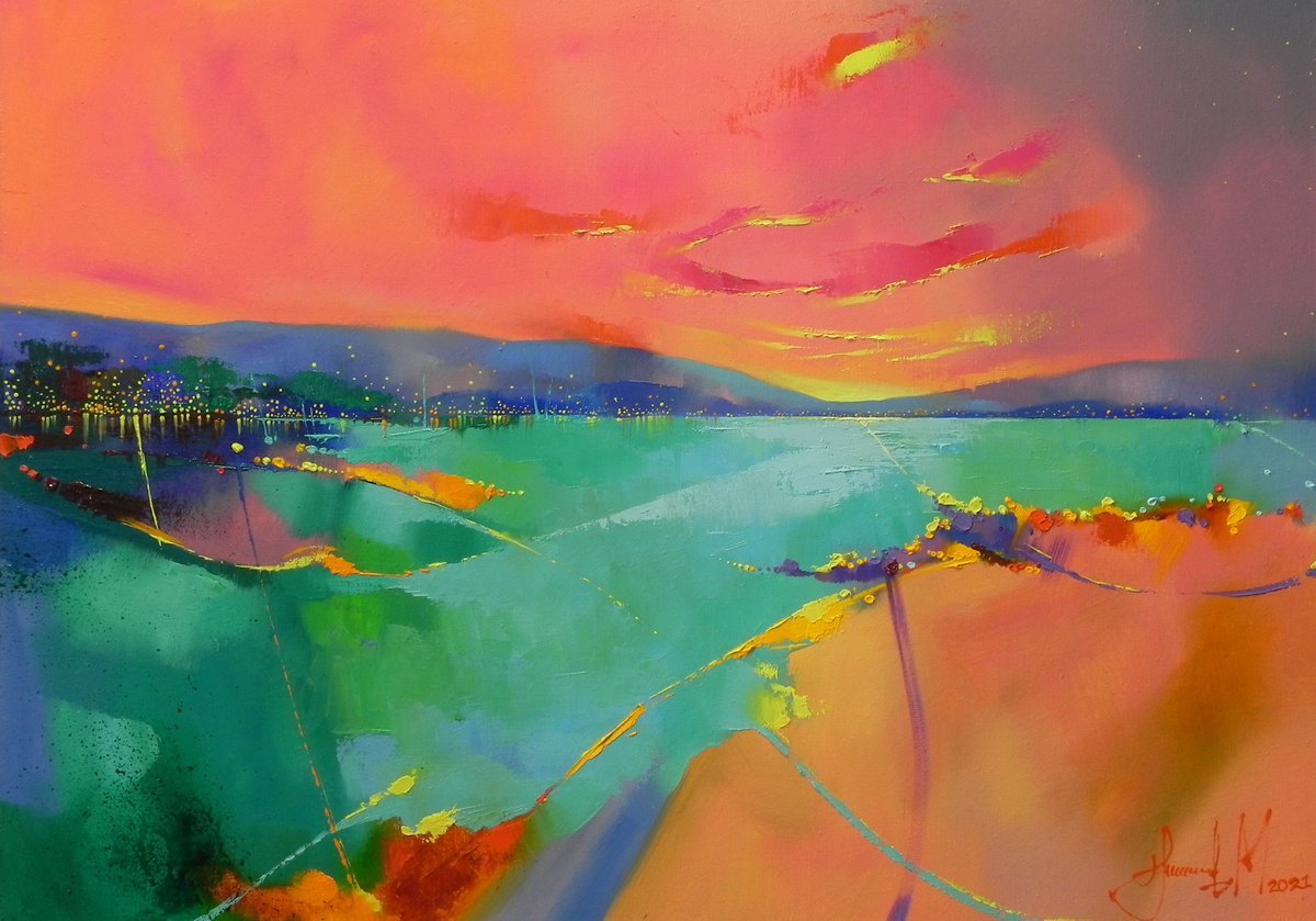 New Horizon Original painting Oil on canvas Abstract Landscape (2021) by Mikhail Novikov