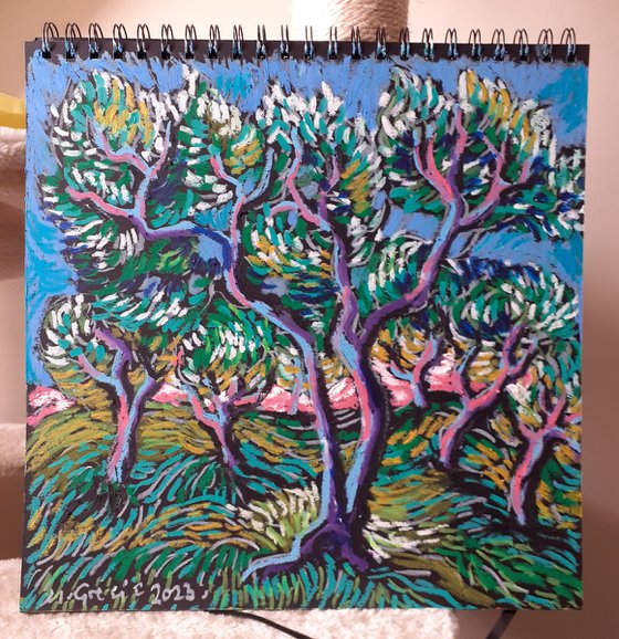 Olive grove in blue