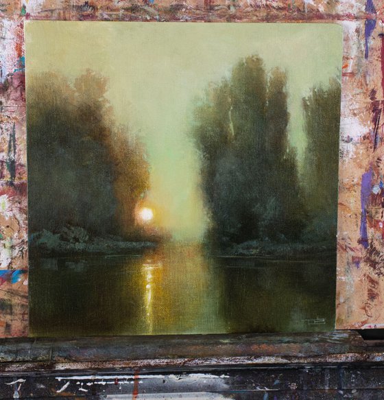 Moonrise Over The Water impressionist tonal landscape