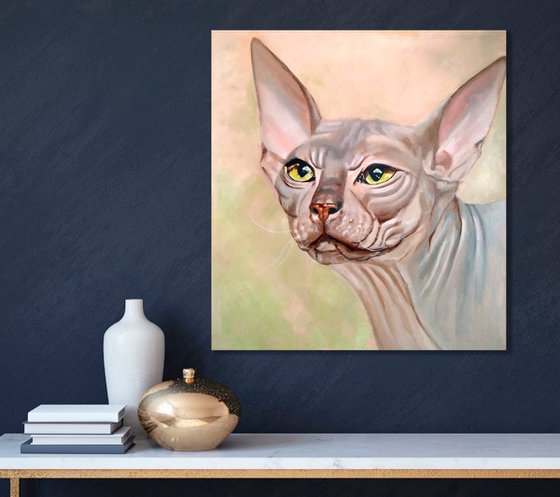 Sphinx cat, 45x50 cm, ready to hang.