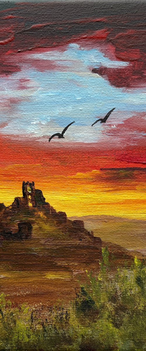 Corfe Castle Sunset by Marja Brown