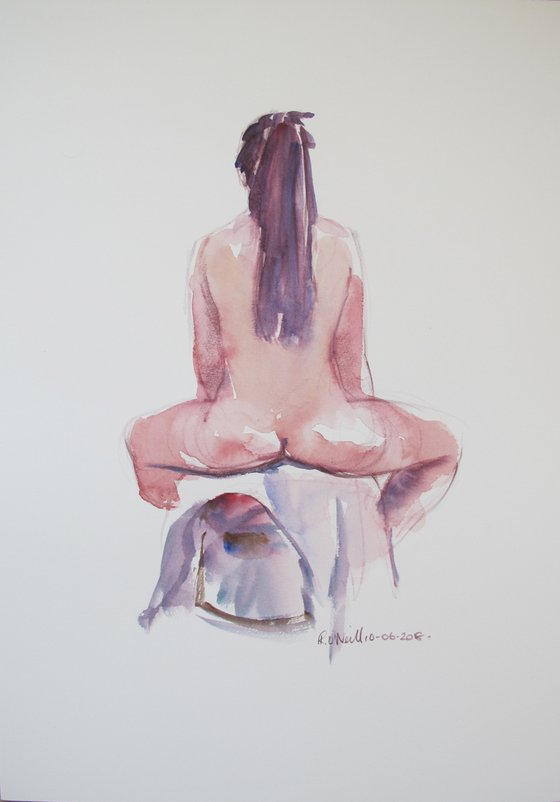 Seated female nude back study