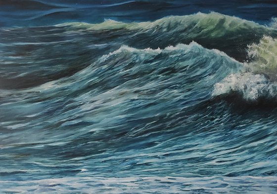 Impaziente vivacità - stunning wave triptych painting