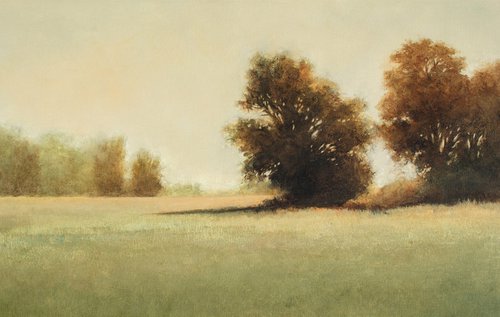 Tree Shadows 220407, Tonal landscape painting by Don Bishop