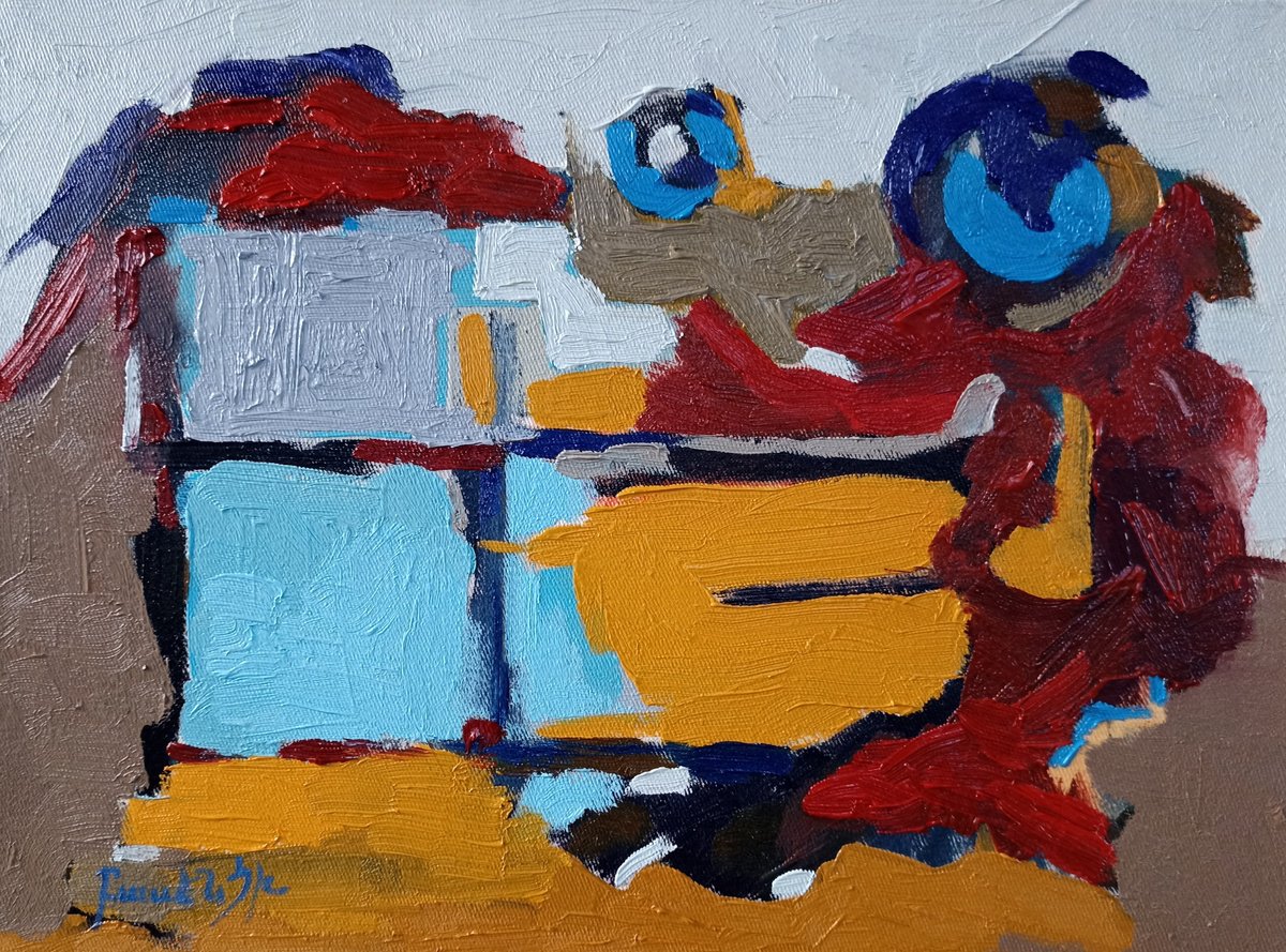 Abstract Oil Painting By Artyom Basenci, 16 X 12, Momentum Of Color, Original Artwork