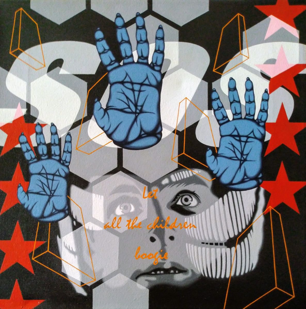 Urban And Pop Portrait Acrylic Painting By Hirotaka Suzuki, 20 X 20, 2001, Original Artwork