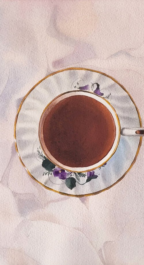 Cup of tea on pink by Tatiana Paravisini