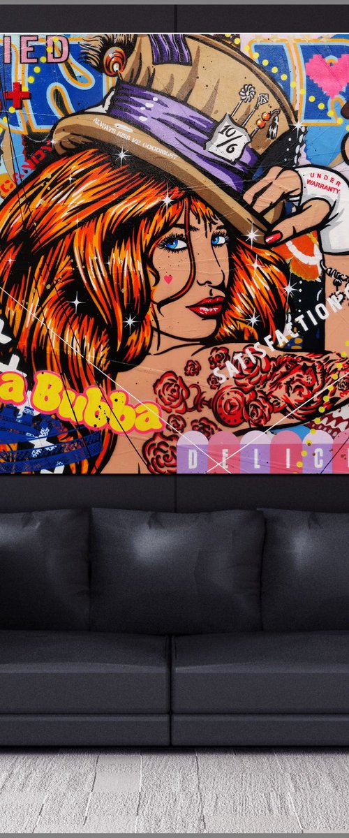 Hubba Bubba Hat Girl 140cm x 100cm Sexy Woman Textured Urban Pop Art by Franko