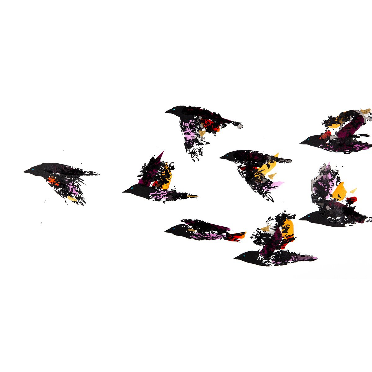 Graphic Animal Screenprint By Rob Wass, 30 X 16", Jackdaws, Original Artwork