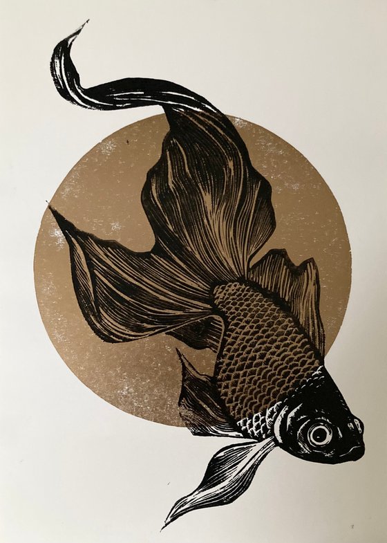 Goldfish - Original Linocut Print