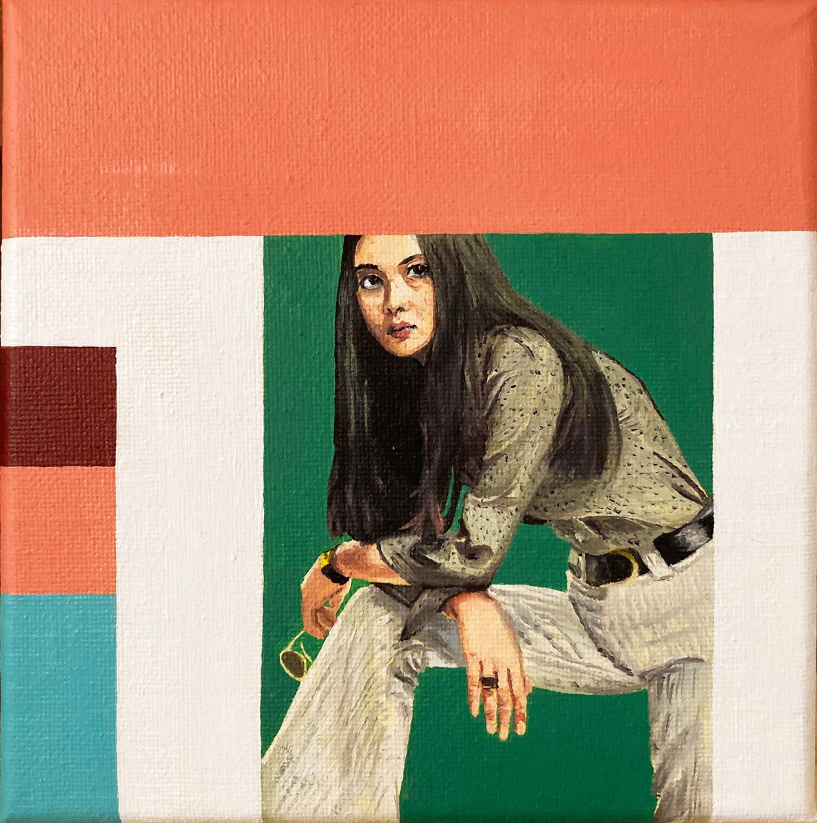 Urban And Pop Portrait Oil Painting By J R Root, 8 X 8, No. 131, Original Artwork