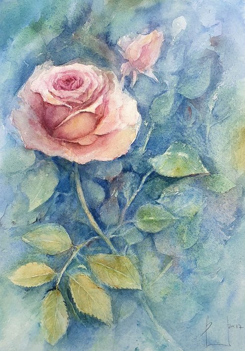ROSE ROSE original watercolor 24x34 by Beata van Wijngaarden