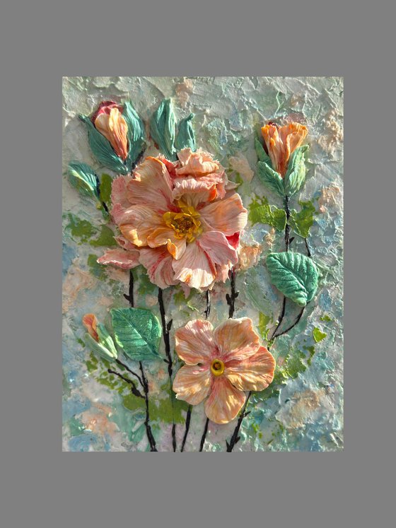 3D Sculptural Floral Relief Art