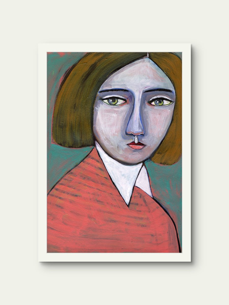 Impressionistic Portrait Acrylic Painting By Sharyn Bursic, 7 X 10", Woman Wearing Pink Shirt, Original Artwork