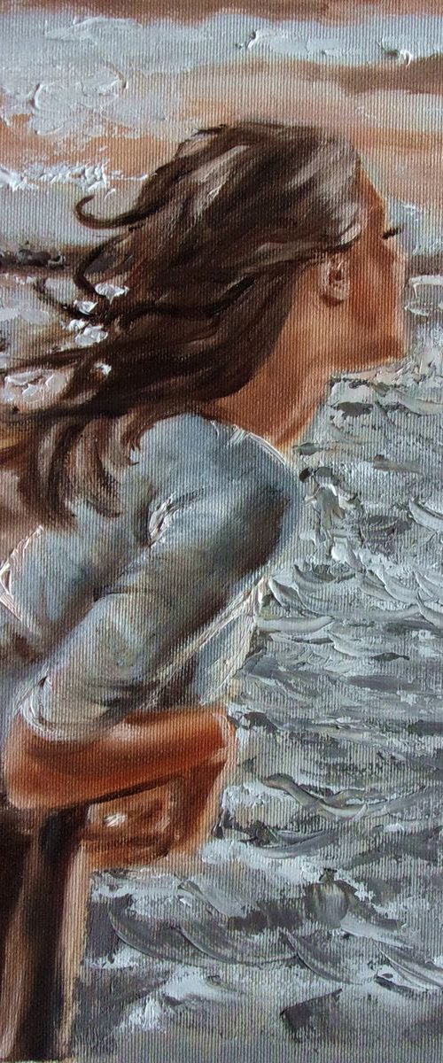 " WIND ... " original painting SEA SUMMER palette knife GIFT by Monika Luniak