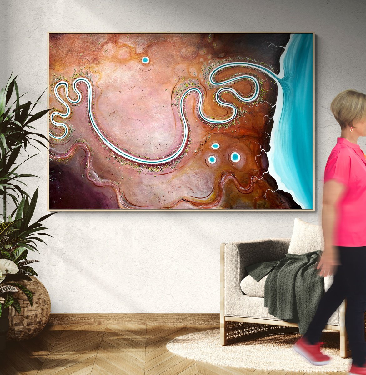 Organic Landscape Acrylic Painting By Tania Chanter, 71 X 47", The Gentle Path, Original Artwork