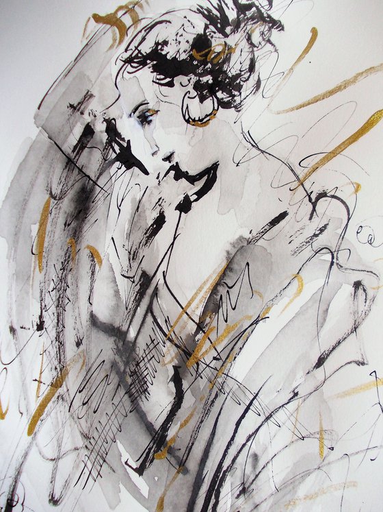 Woman   ink drawing series-Figurative drawing on paper