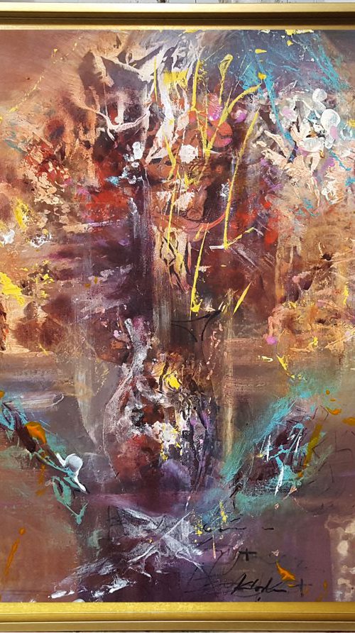 SUBLIME ETERNITY STILL LIFE DREAMLIKE ABSTRACT FLOWERS ABOUT SILENCE AND MEDITATION FRAMED PAINTING BY KLOSKA O by Kloska Ovidiu