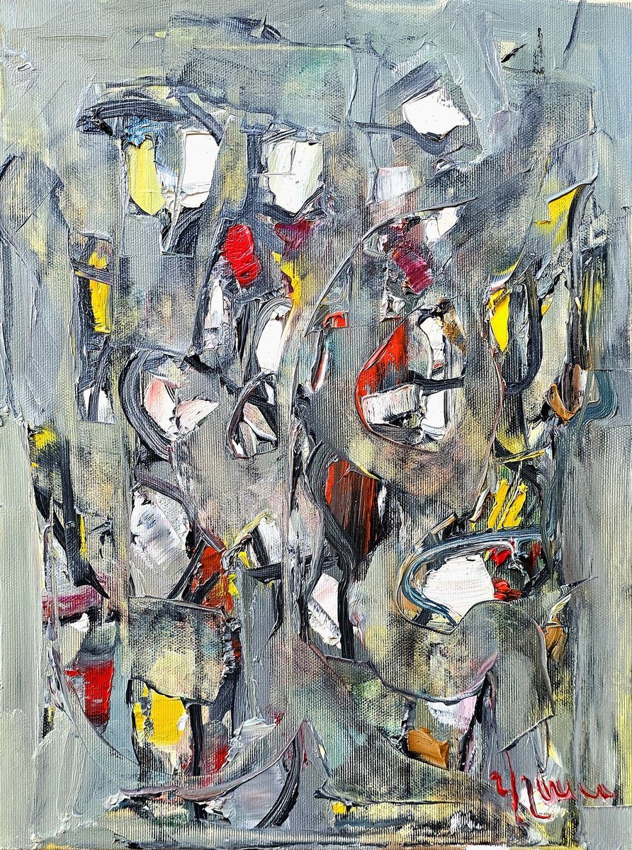Abstract Oil Painting By Vlas Ayvazyan, 12 X 16", Rhythms Of Abstraction, Original Artwork