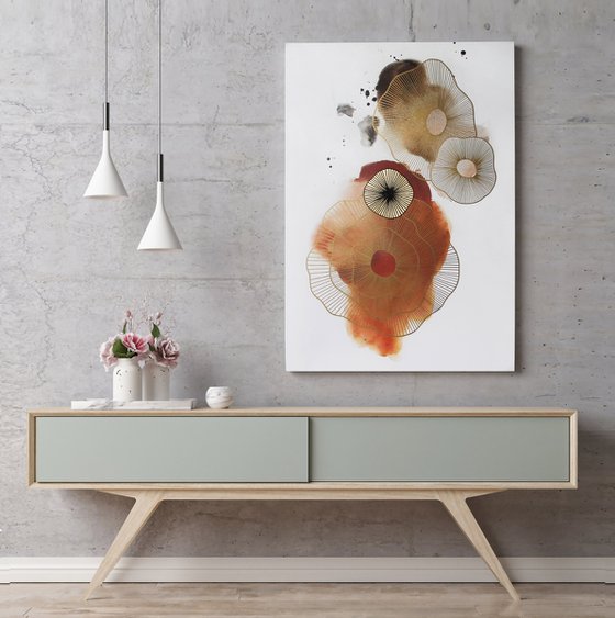 "Golden Molecules 4" Gold orange minimal art