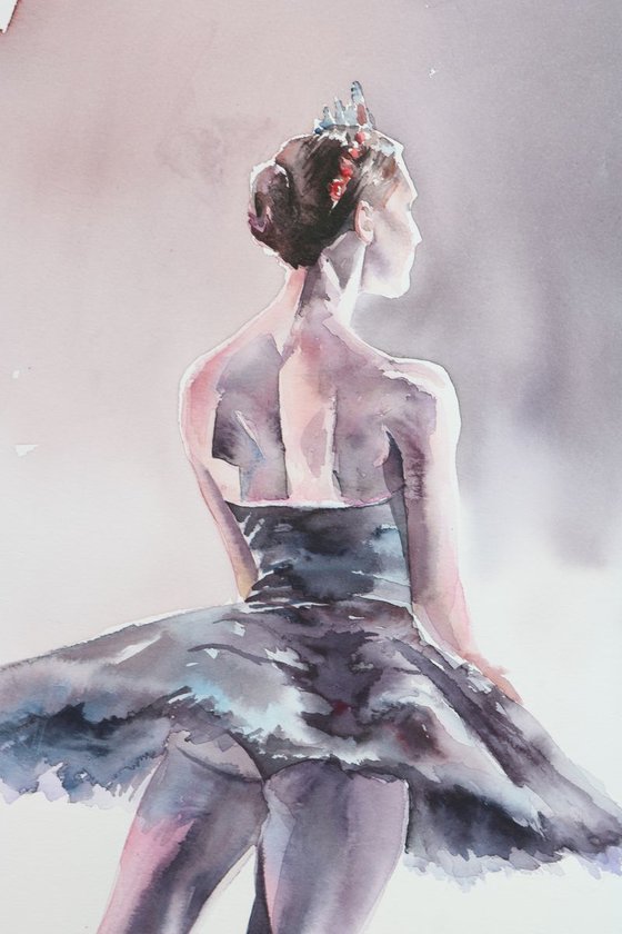 Ballerina's in watercolour "The Black Swan"