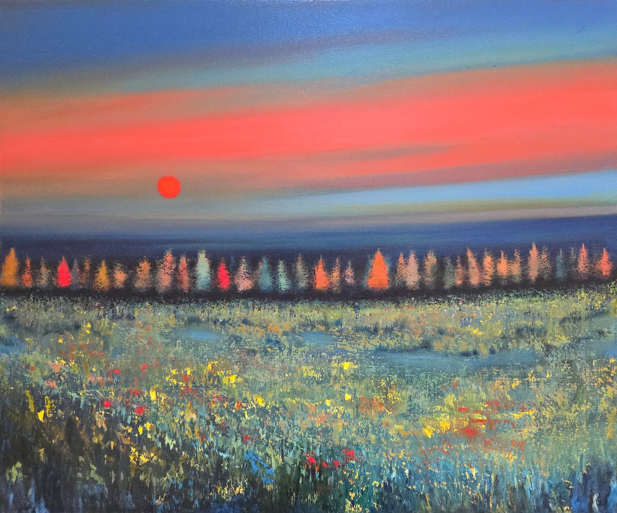 Impressionistic Landscape Oil Painting By Faith Patterson, 24 X 20, Sunset