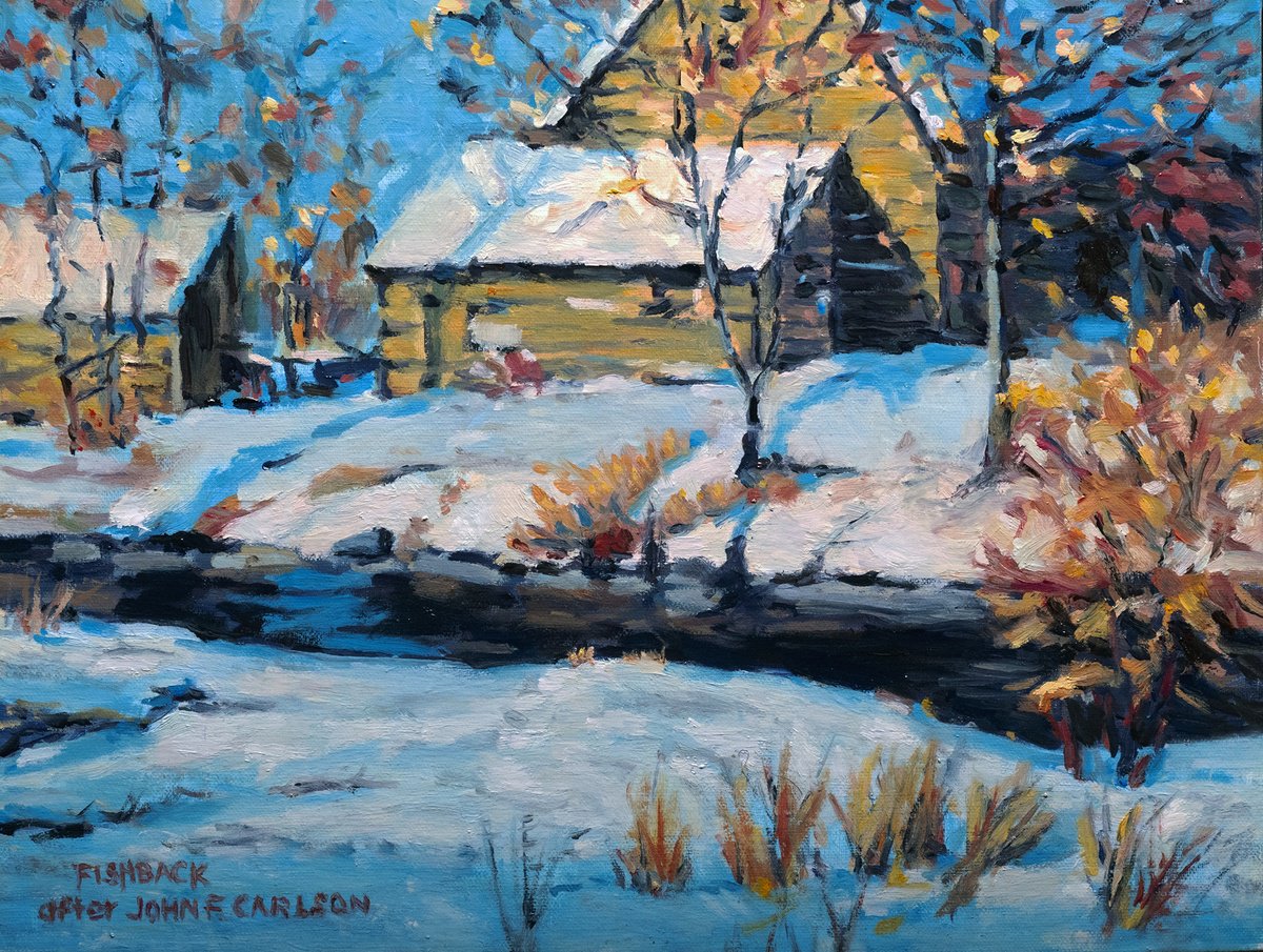 Impressionistic Landscape Oil Painting By Daniel Brian Fishback, 19 X 16, Winter Cabin, Original Artwork