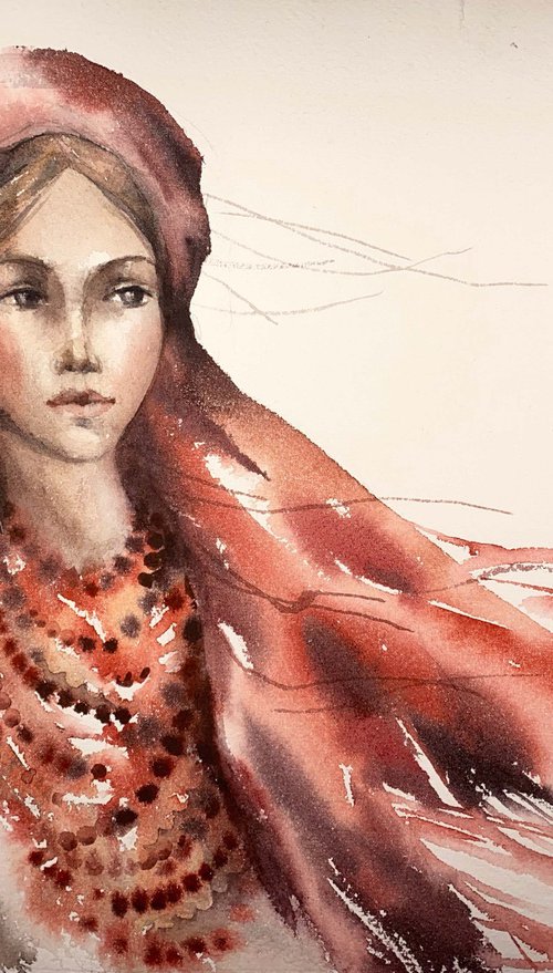 Red shawl. by Galina Poloz