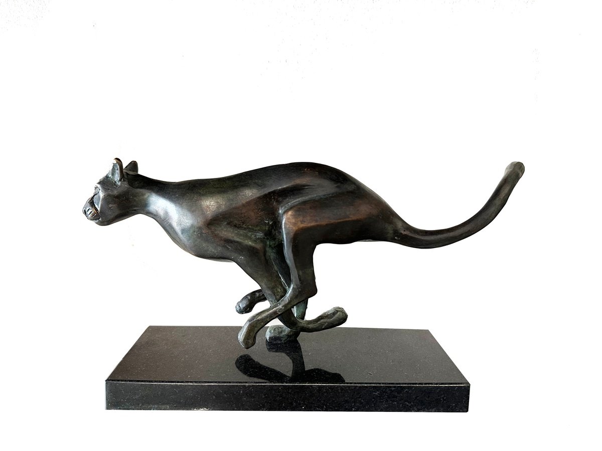 Expressive Animal Bronze Sculpture By Toth Kristof, 12 X 8", Cheetah, Original Artwork