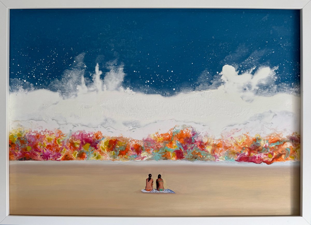 Surrealistic Landscape Painting By Stefano Pallara, 28 X 20", Sharing Solitudes N.5, Original Artwork