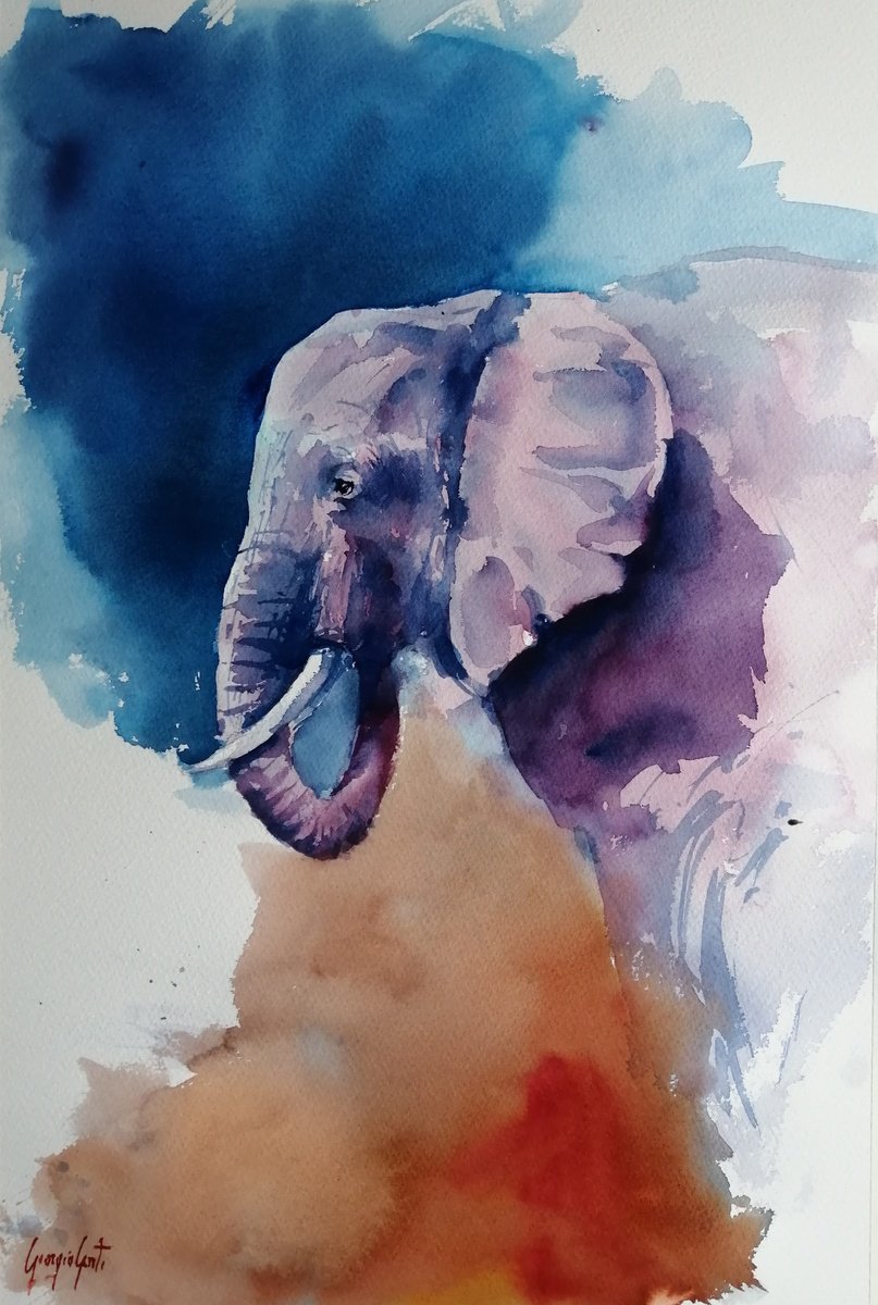 Impressionistic Animal Watercolour By Giorgio Gosti, 14 X 21, Elephant 14, Original Artwork