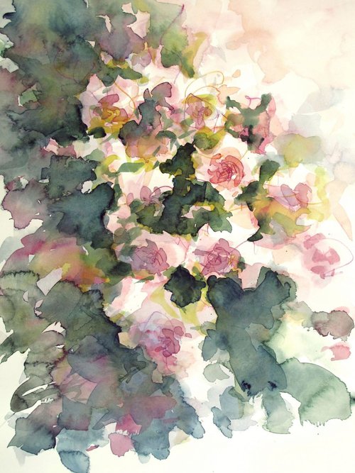 "Spring #2" - Roses watercolor study - small size - 31X41 cm by Fabienne Monestier
