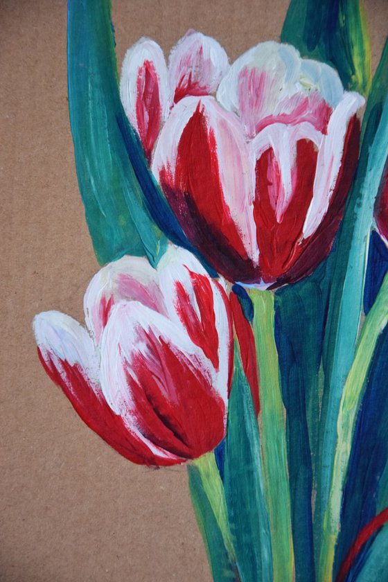 Flowers acrylic painting Tulips bouquet