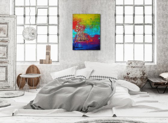 RAINBOW COLORS ** COLORFUL ABSTRACT PAINTING ON CANVAS ** 80 x 60 CMS *** READY TO HANG