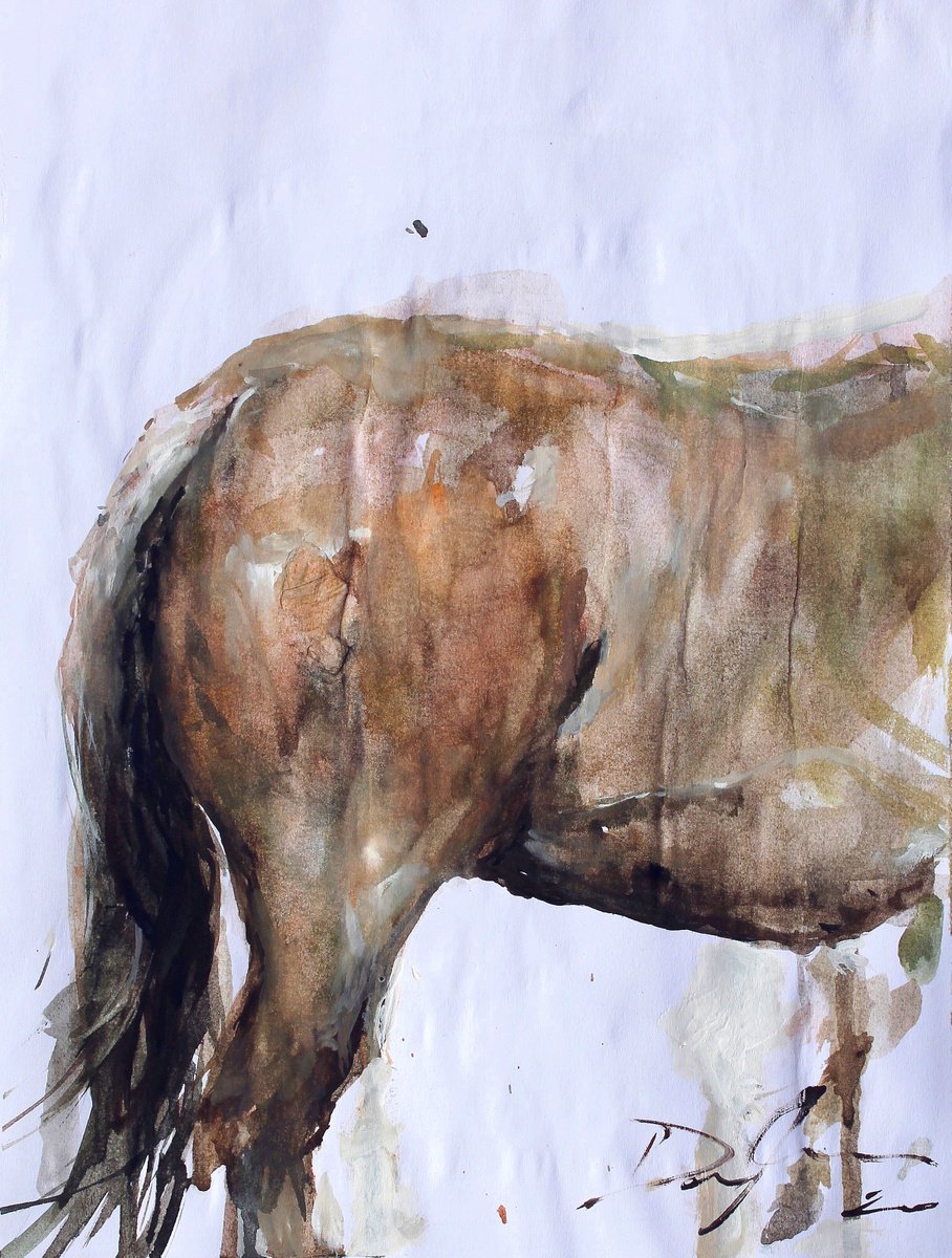 Impressionistic Animal Watercolour By Maximo Damico, 8 X 11", Country Horses V, Original Artwork
