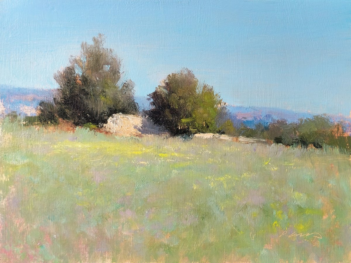 Impressionistic Landscape Oil Painting By Pascal Giroud, 8 X 6", Springs Fields In Provence, Original Artwork