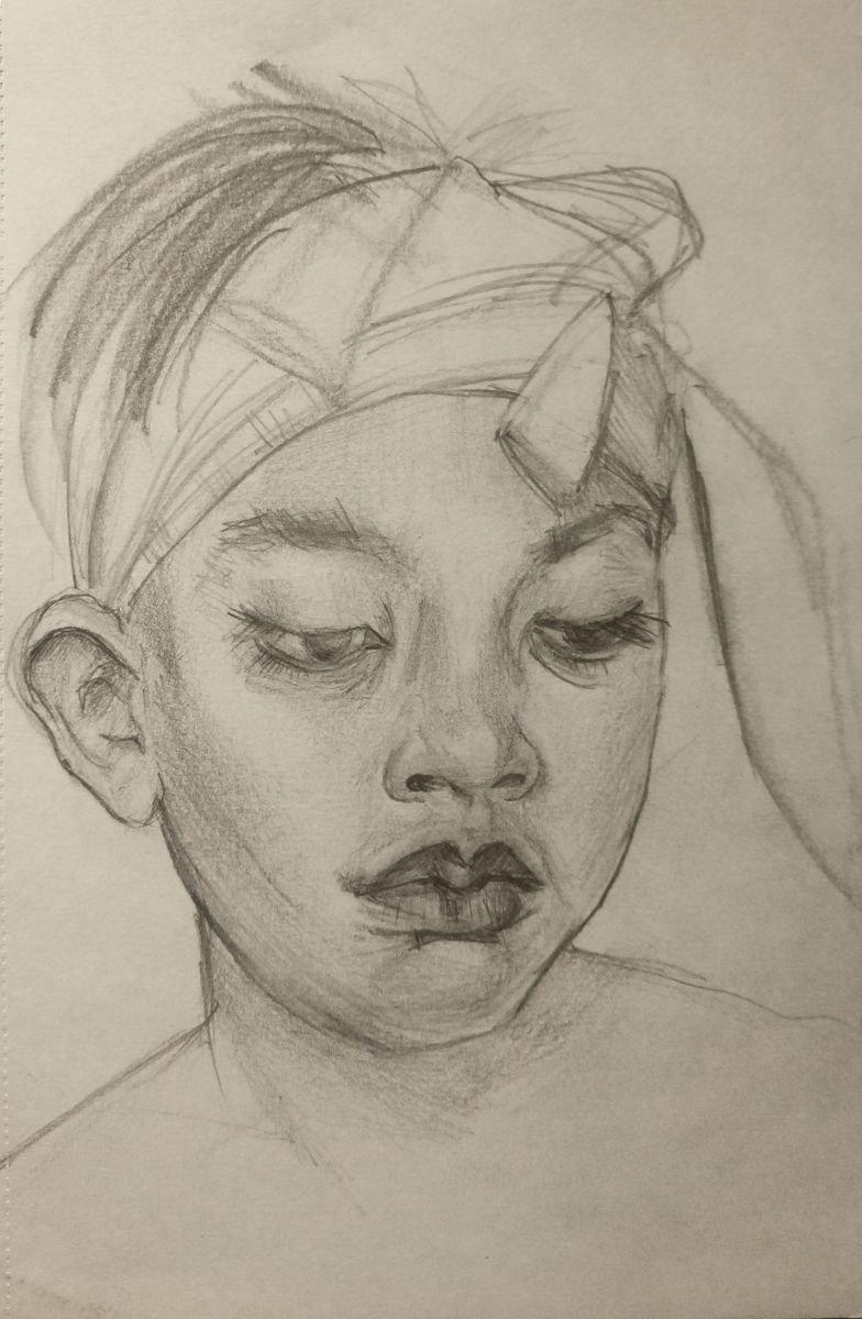 Copy study drawing from the famous artist N. Feshin portrait by Mag Verkhovets