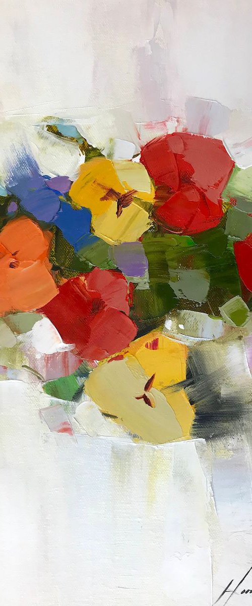 Pansies, Oil painting by Palette Knife, One of a kind, Handmade artwork by Vahe Yeremyan