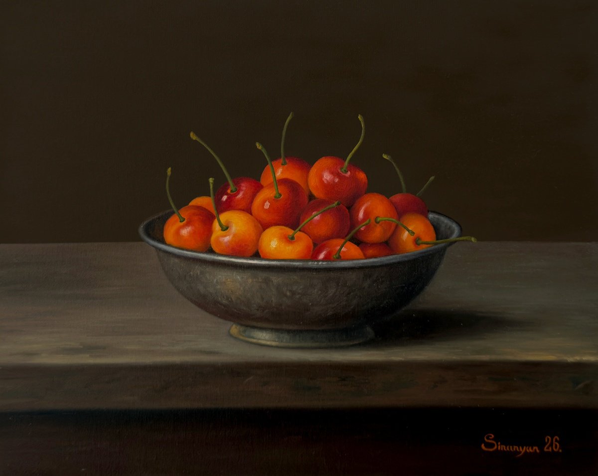 Photorealistic Oil Painting , Amber Cherries By Gevorg Sinanian, 12 X 9, Artwork For Sale On Artfinder