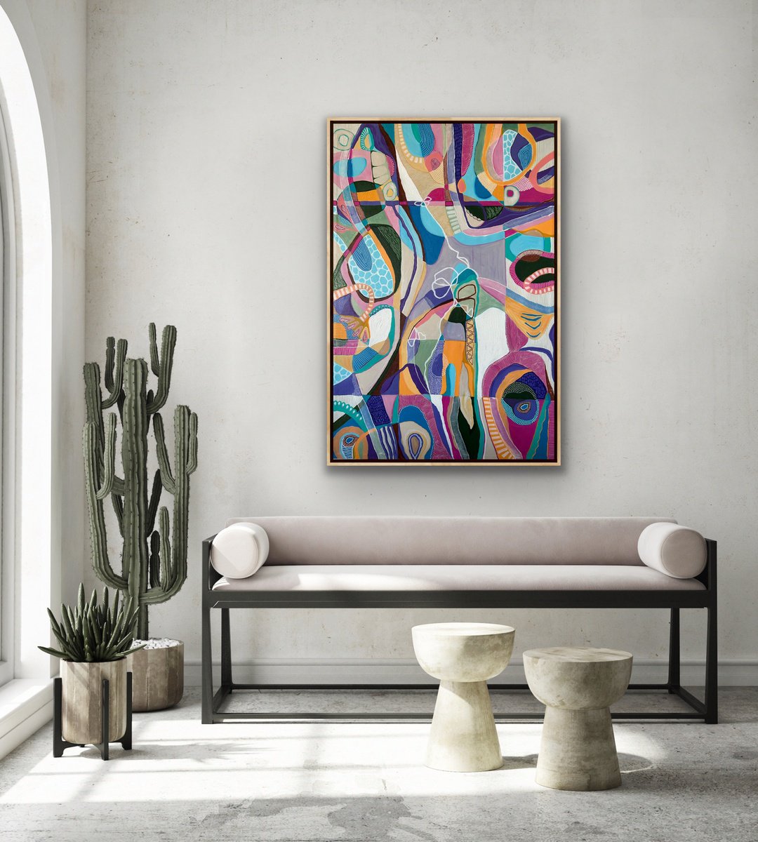 Abstract Painting By Samantha Malone, 31 X 47", Tangled, Original Artwork