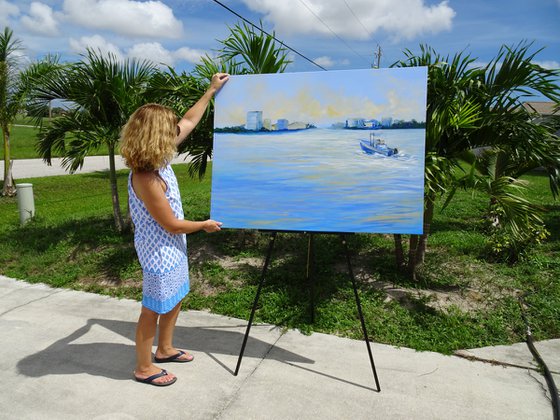 Tropical Sunset. Florida Gulf Coast Boat Ocean Painting