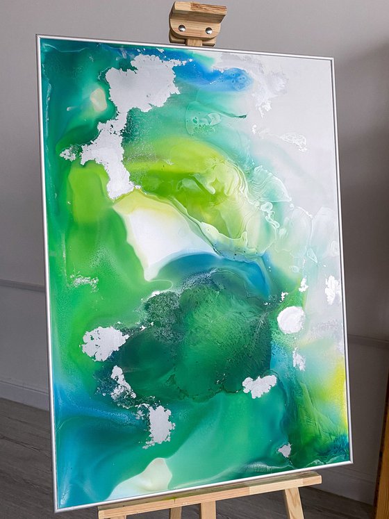 Emerald Silver Abstract Art