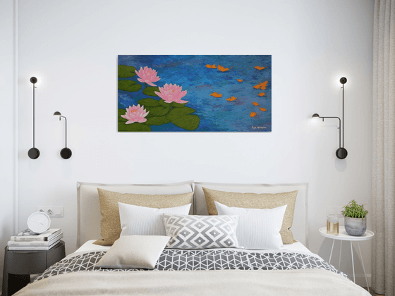 Last Song of Summer - large lotus flower painting, home, office decor, gift idea
